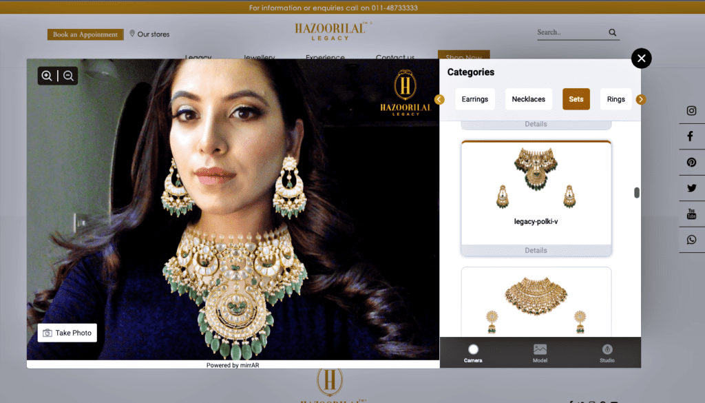 mirrAR technology at Hazoorilal Jewellers 