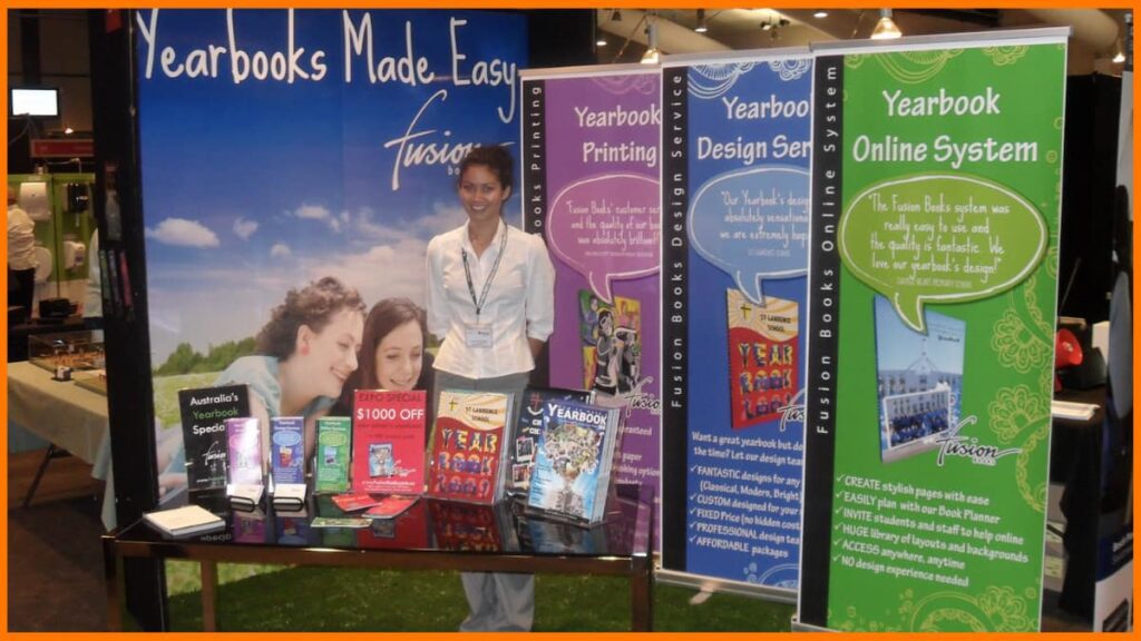Perkins at a Fusion Books promotional stand